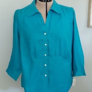 Talbots Turquoise Linen Women's Shirt 18W